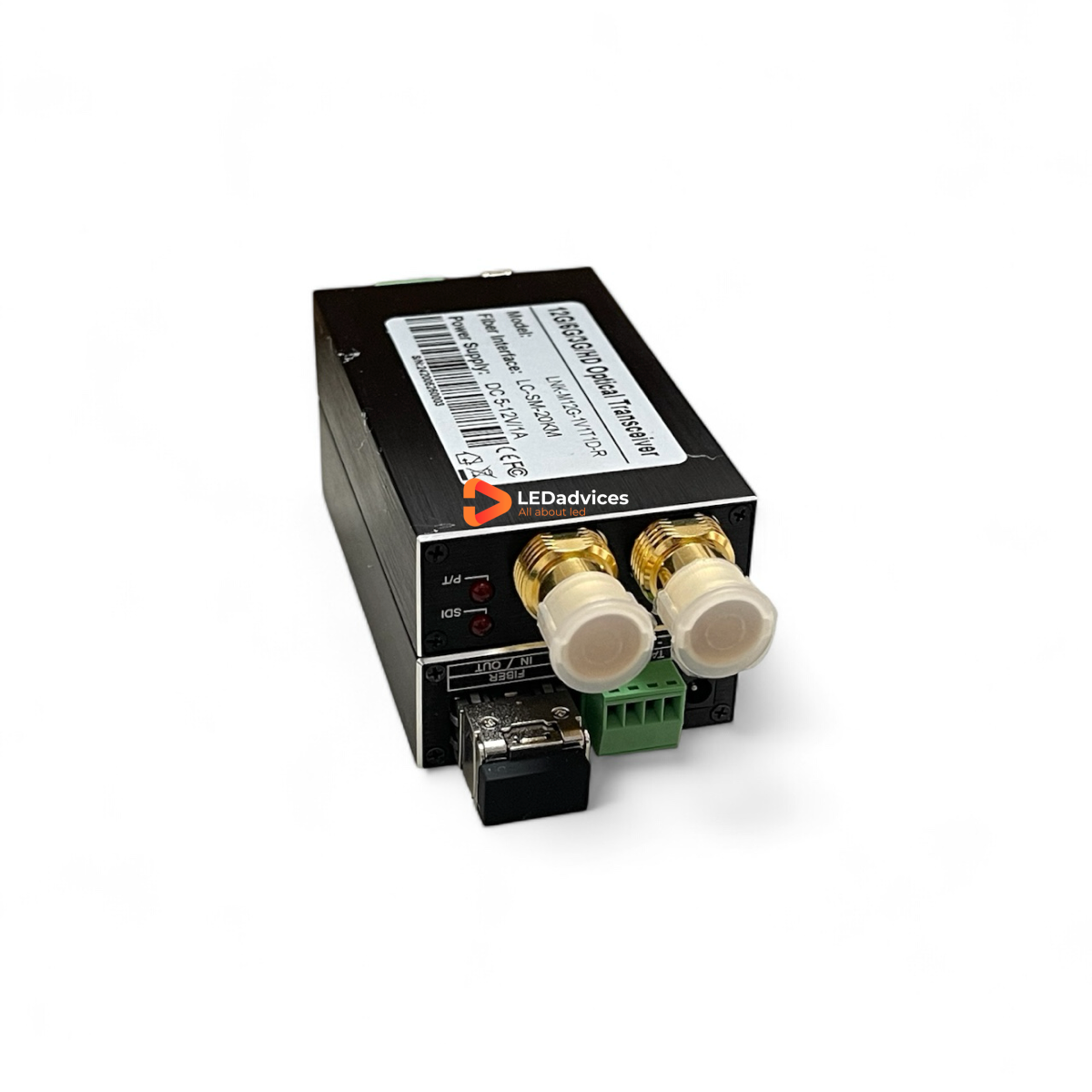 Mini 12G-SDI fiber extender with loop-out RS485 tally enables 4K SDI transmission over fiber up to 20km via LC optic transceiver