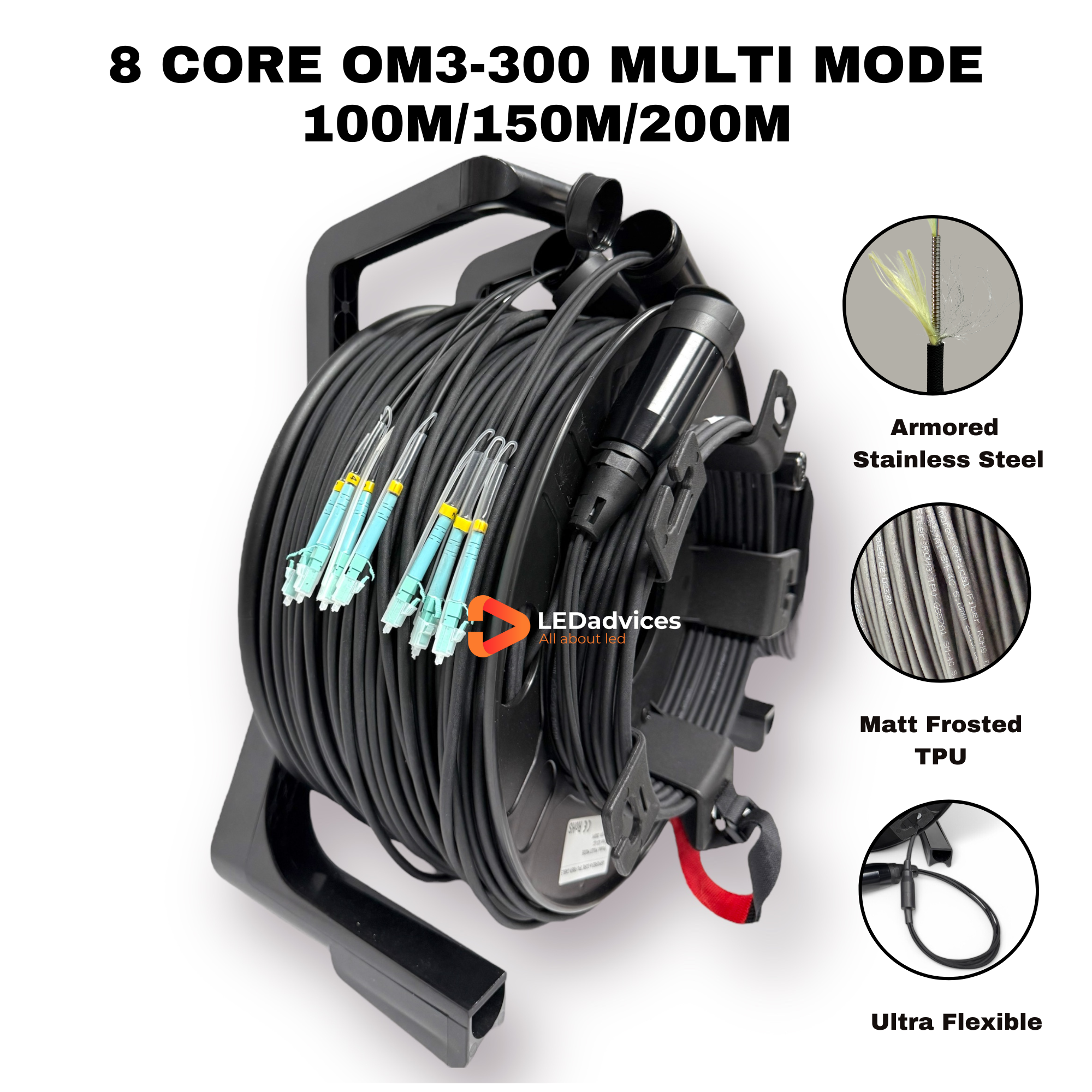 8-Core OM3 Multimode Matt Frosted TPU Armored Tactical Fiber Optic Cable
