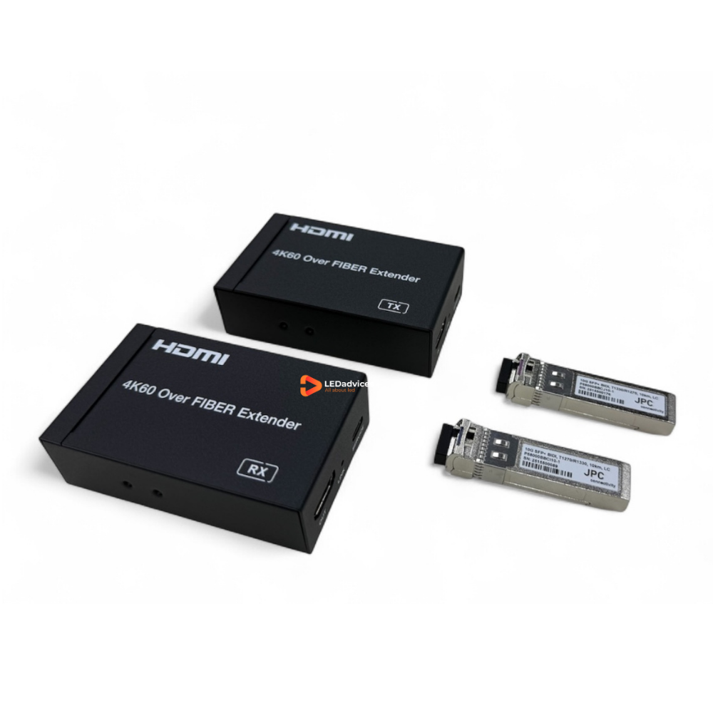 4K60 HDMI over Fiber Extender HDMI 2.0b & HDCP 2.2, Up to 10km via Single-Mode Fiber / 300m via Multi-Mode Fiber, HDR10+, Dolby Vision, SFP+ LC Connector, TX & RX Kit