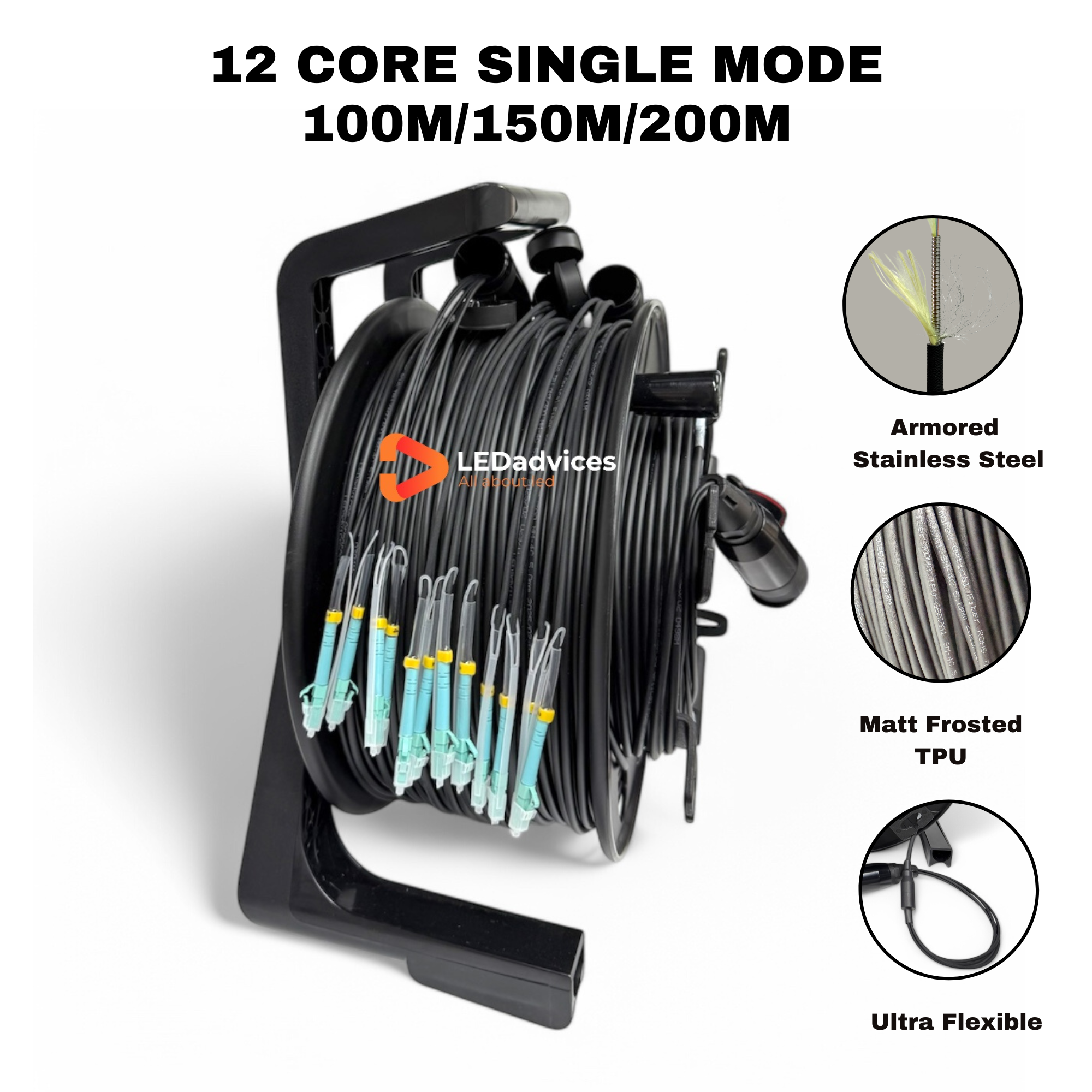 12-Core OM3 Multimode Matt Frosted TPU Armored Tactical Fiber Optic Cable