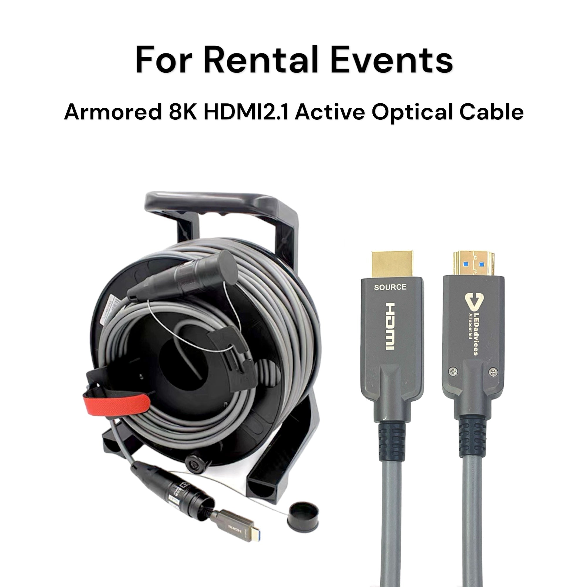 8K HDMI 2.1 Active Optical Cable – 48Gbps, 150m, Armored Fiber, Gold-Plated Connector, HDR10, HDCP2.3