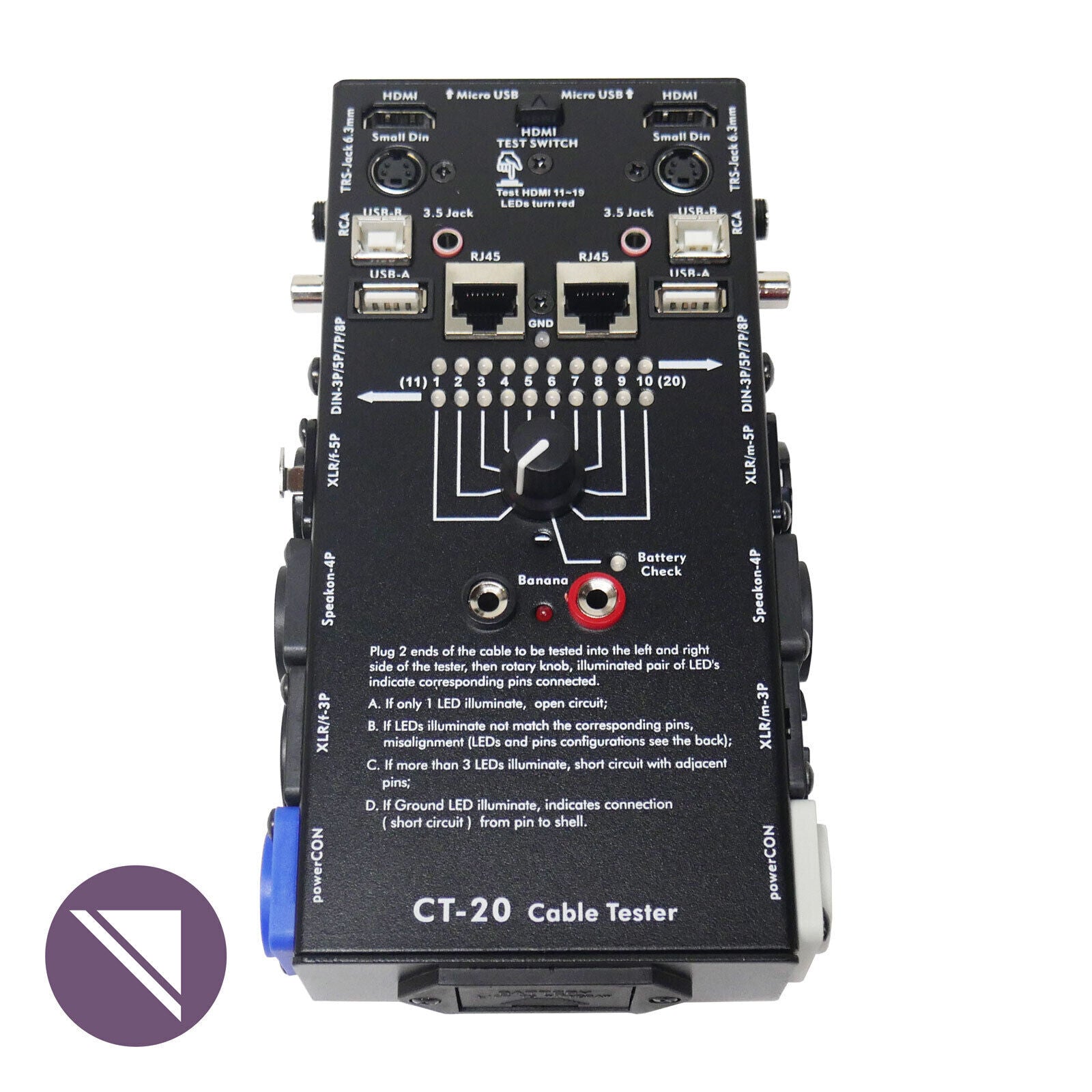 Universal Cable Tester CT-20 All-in-One Solution for Audio Video Cables Multi-function Tester Support 20 Functional Interfaces