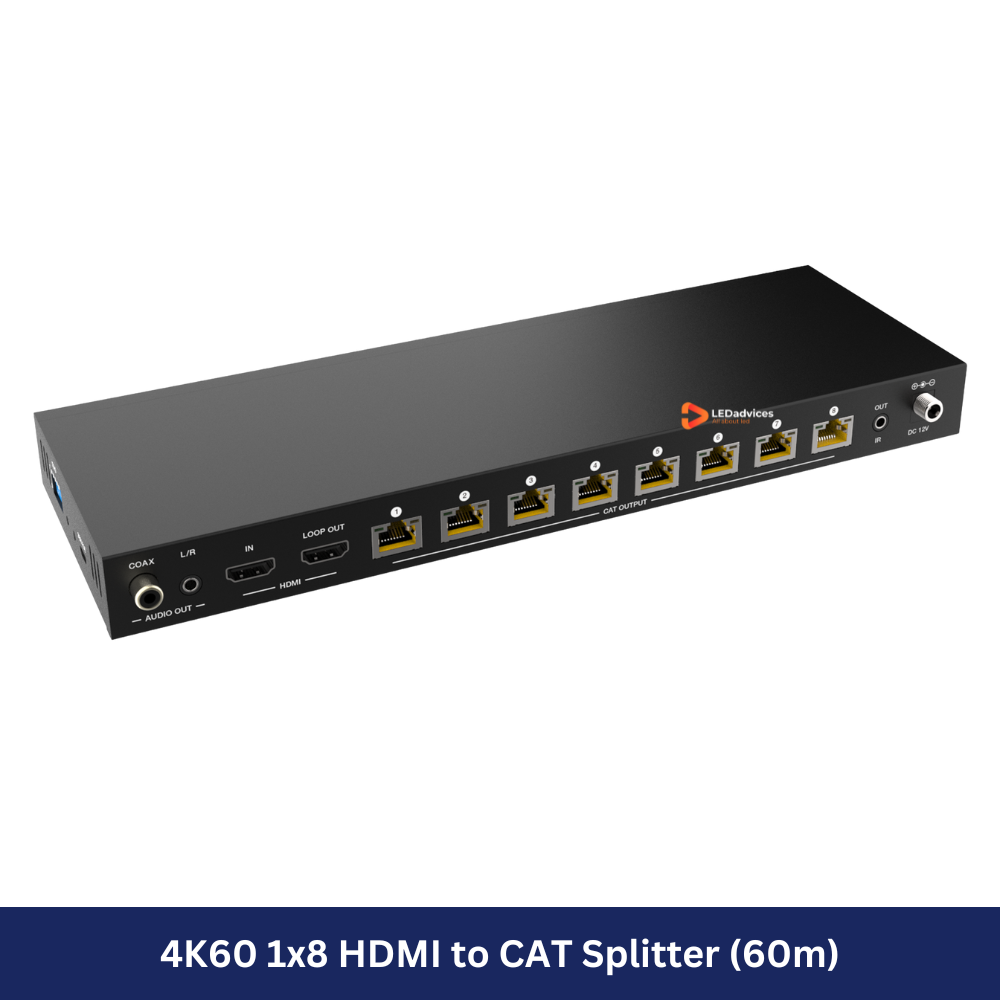 1x8 4K60 HDMI Over CAT Splitter (60m) – HDC-SPB18D60