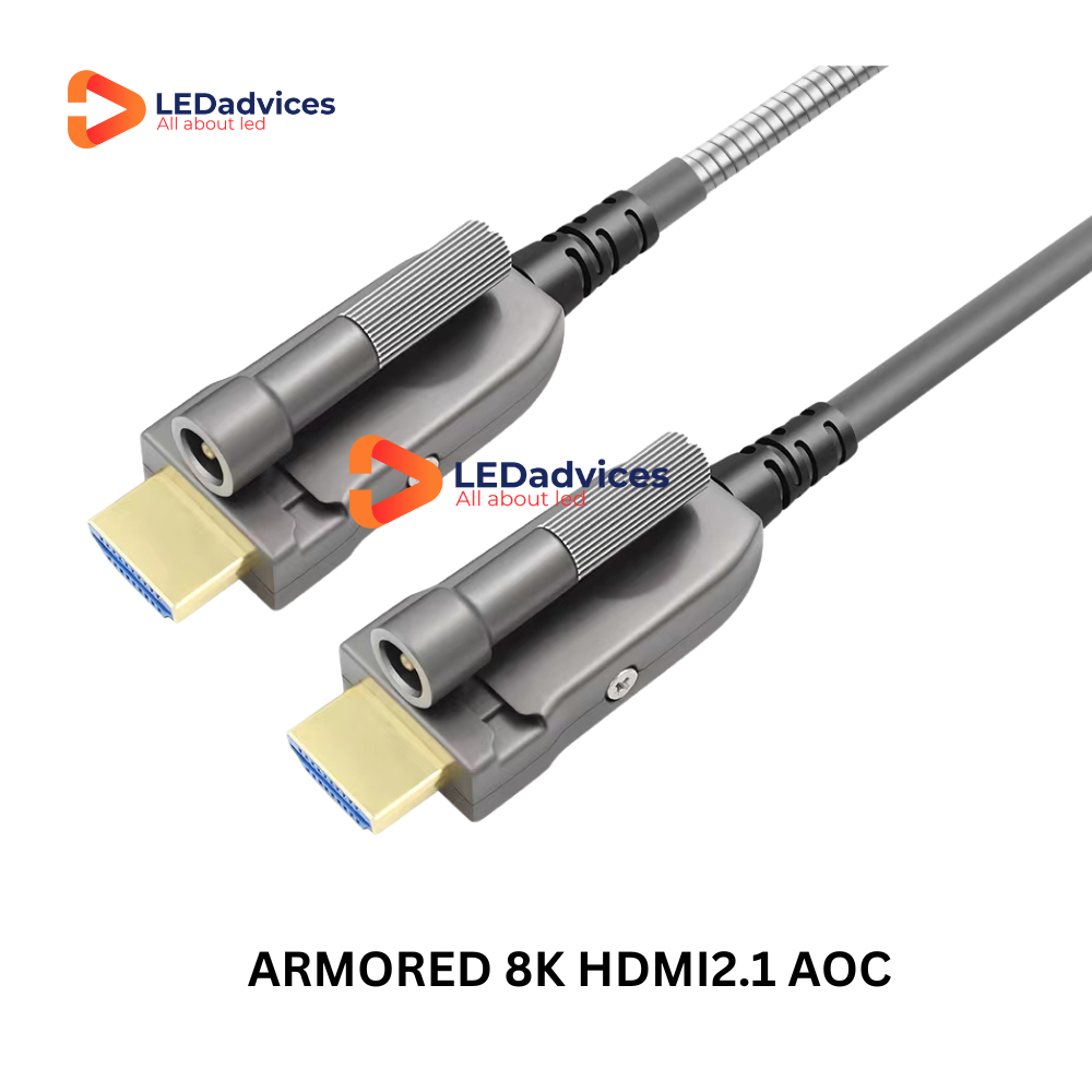 8K HDMI 2.1 Active Optical Cable – Locking Screw Connector, 48Gbps, 150m, Armored Fiber, HDR10, HDCP2.3