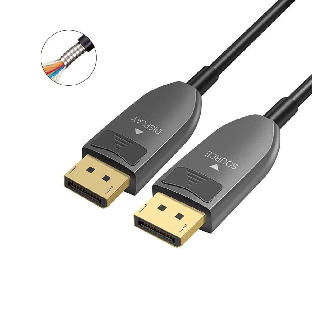 Armored DisplayPort 1.4 AOC Active Optical Cable DP1.4 8K 32.4Gbps 8K@60Hz,4K@144Hz, Blue-Ray, 3D Video, Projector VR
