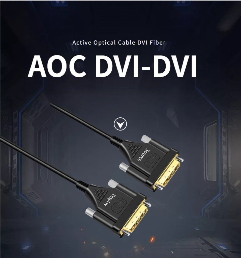 DVI Fiber Optic Cable, 1080p, 18Gbps, AOC, 100m Lossless, for LED Video Wall, Engineering Matrix, High-Definition Splicing
