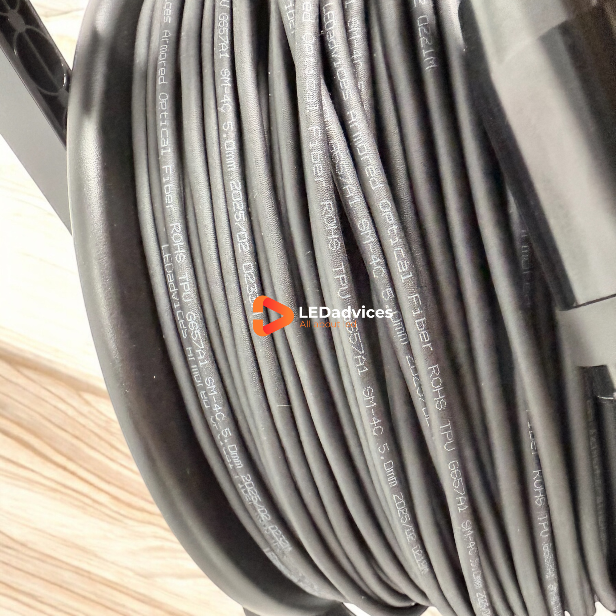 8-Core Single Mode SM Matt Frosted TPU Armored Tactical Fiber Optic Cable LC-LC, Black