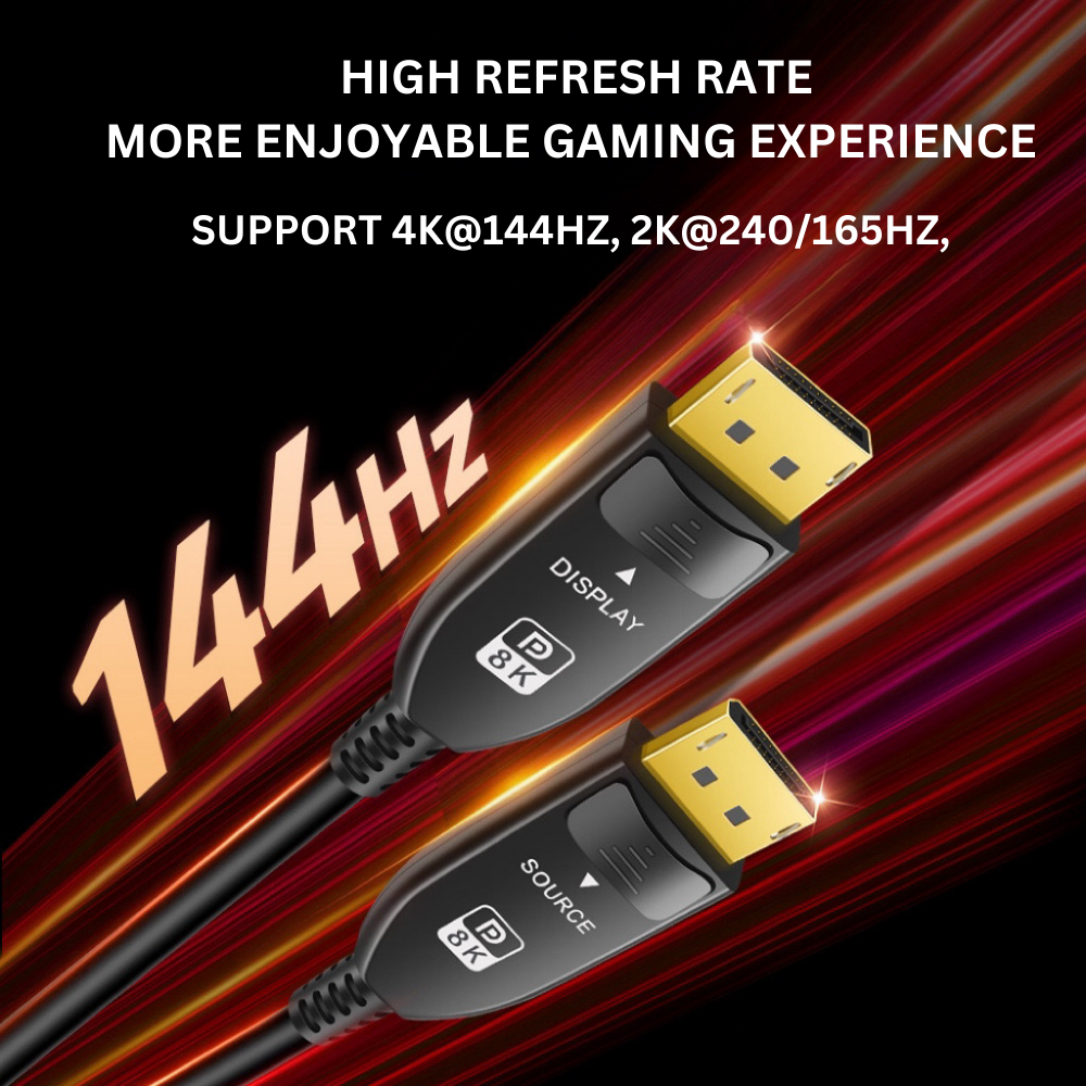 High Quality DP1.4 8K 60Hz Fiber Optic Cable 32.4Gbps 32-bit/1536KHz Audio 4K@144Hz HDR 3D for Gaming TV Projector Monitor