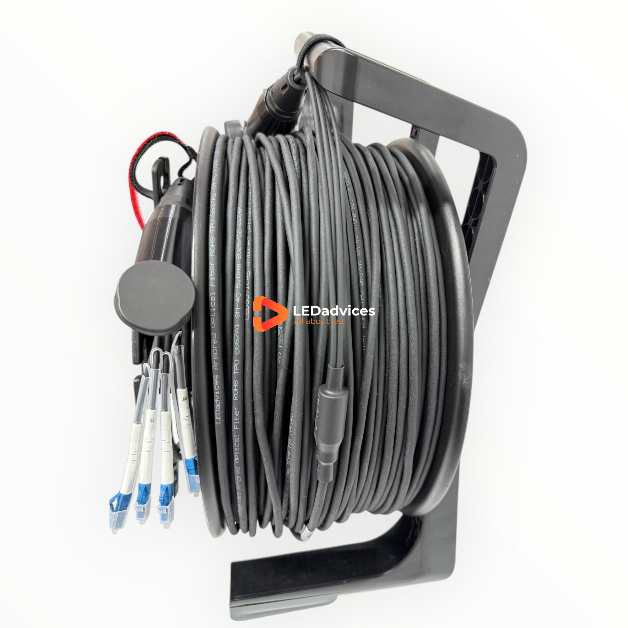 4-Core Single-Mode Armored Tactical Fiber Optic Cable LC-LC, TPU, Black