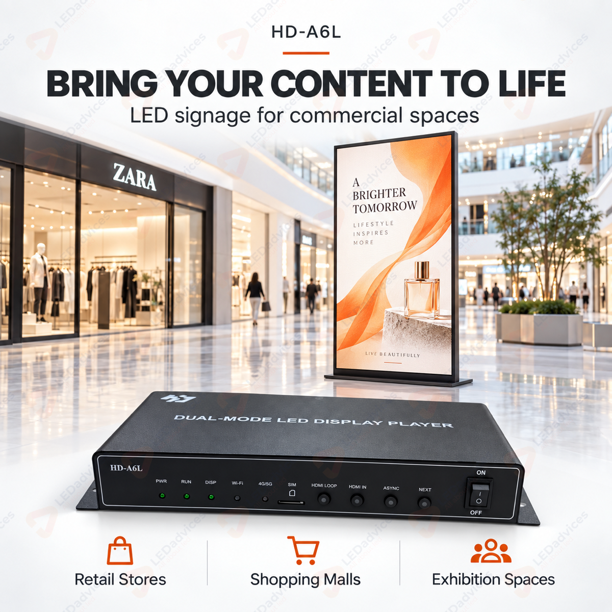 Huidu HD-A6L Dual-Mode LED Display Player | 2.6 Million Pixels, Wi-Fi & HDMI Splicing