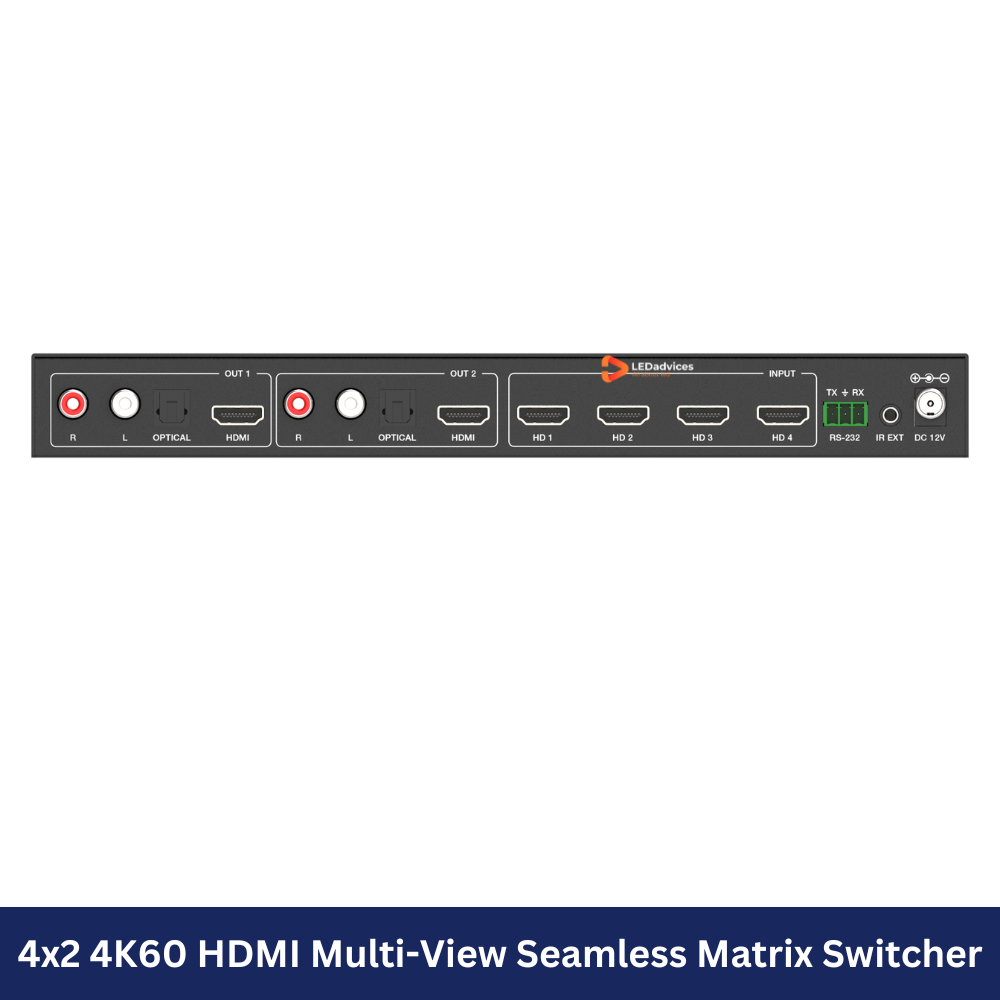 4x2 4K60 HDMI Multi-View Seamless Matrix Switcher  Model: HDC-MXB42MV