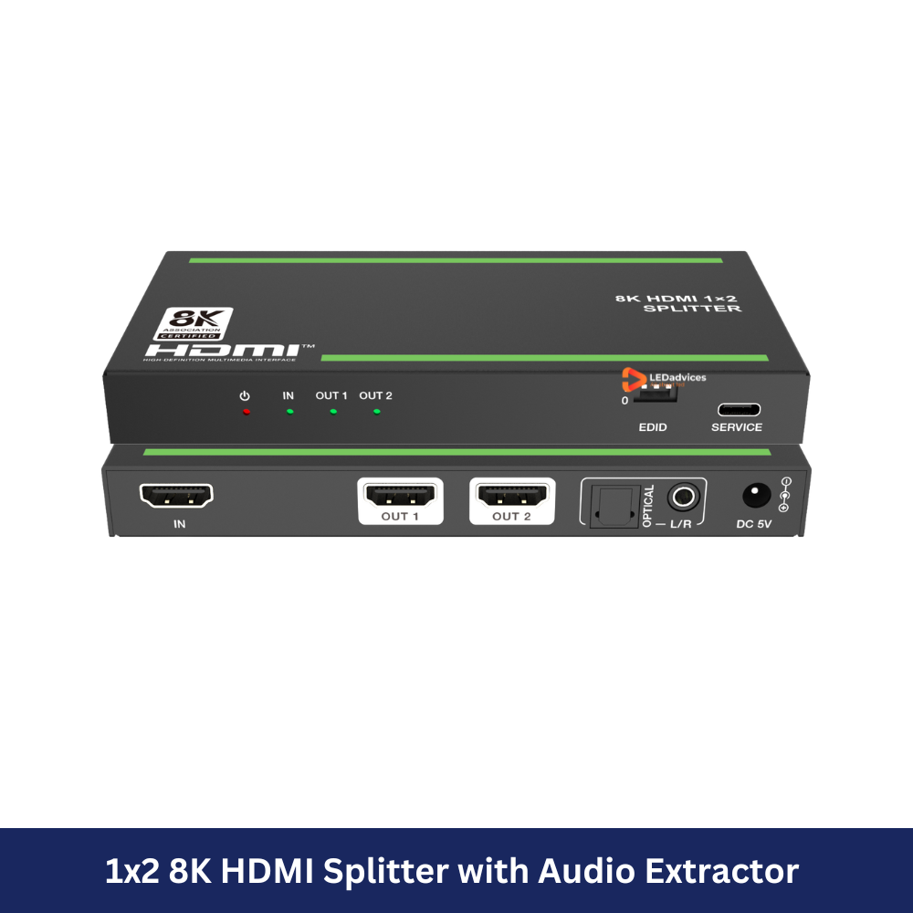 1x2 8K HDMI Splitter with Audio Extractor  Model: HDC-SPC12A