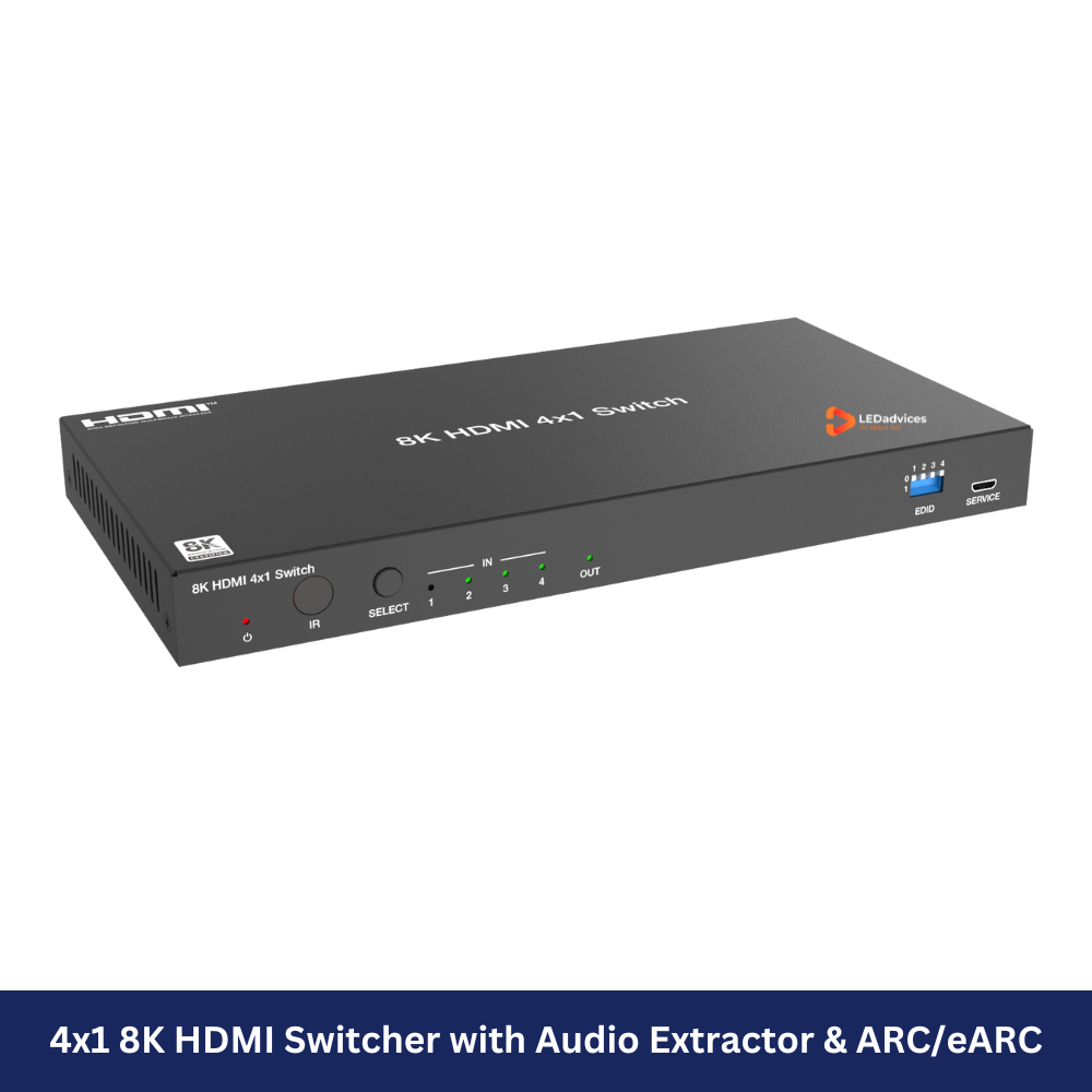 4x1 8K HDMI Switcher with Audio Extractor & ARC/eARC Model: HDC-SWC41A