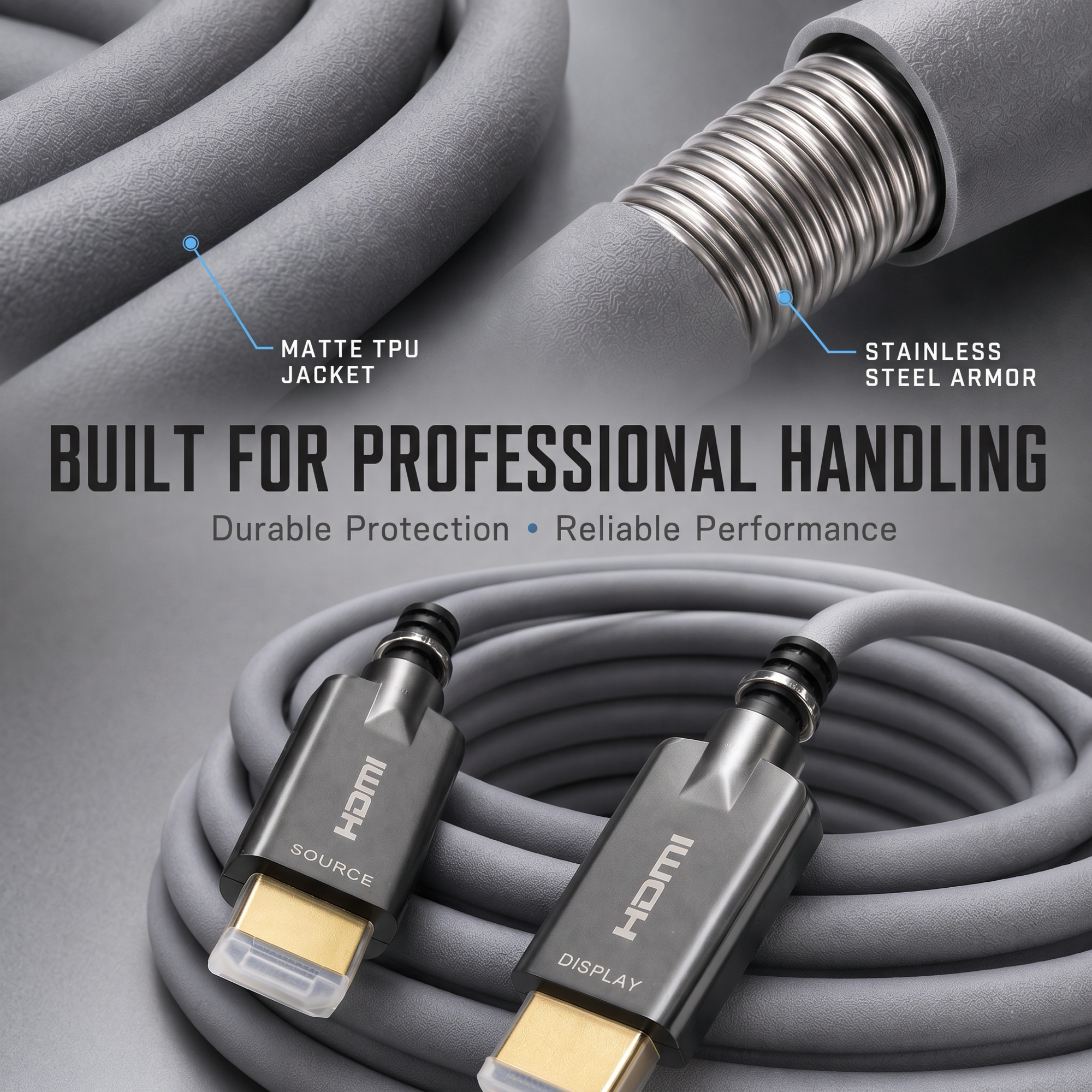8K HDMI 2.1 Armored Active Optical Cable with Protective Carrying Case – 30m / 99ft, 48Gbps, 8K@60Hz, 4K@144Hz