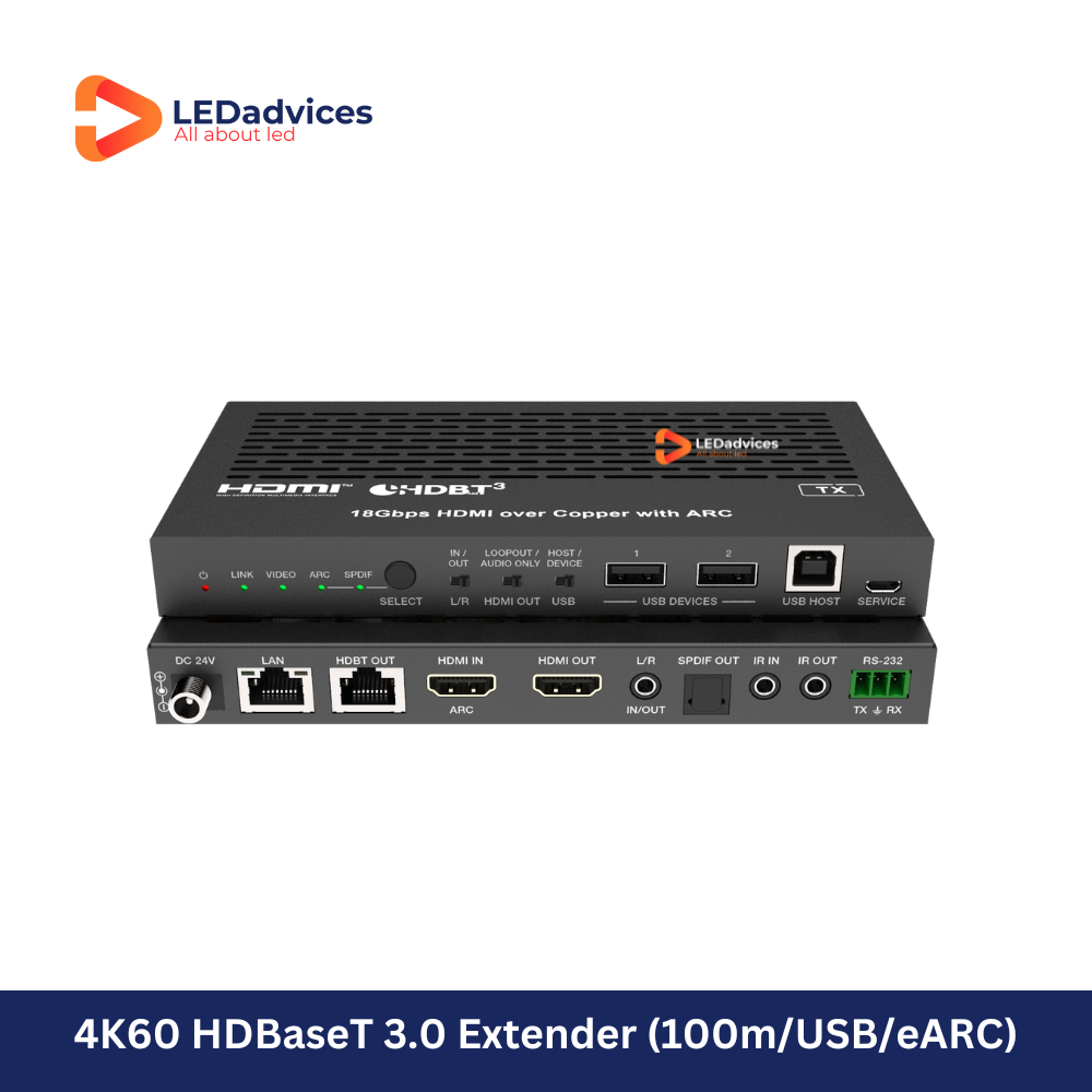 4K60 HDBaseT 3.0 Extender with USB, eARC (100m) Model: HDP-EHB100V3K