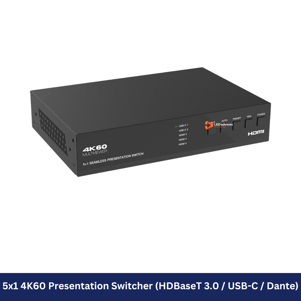 5x1 4K60 Presentation Switcher (HDBaseT 3.0 / USB-C / Dante) Model: HDP-PSB51H70