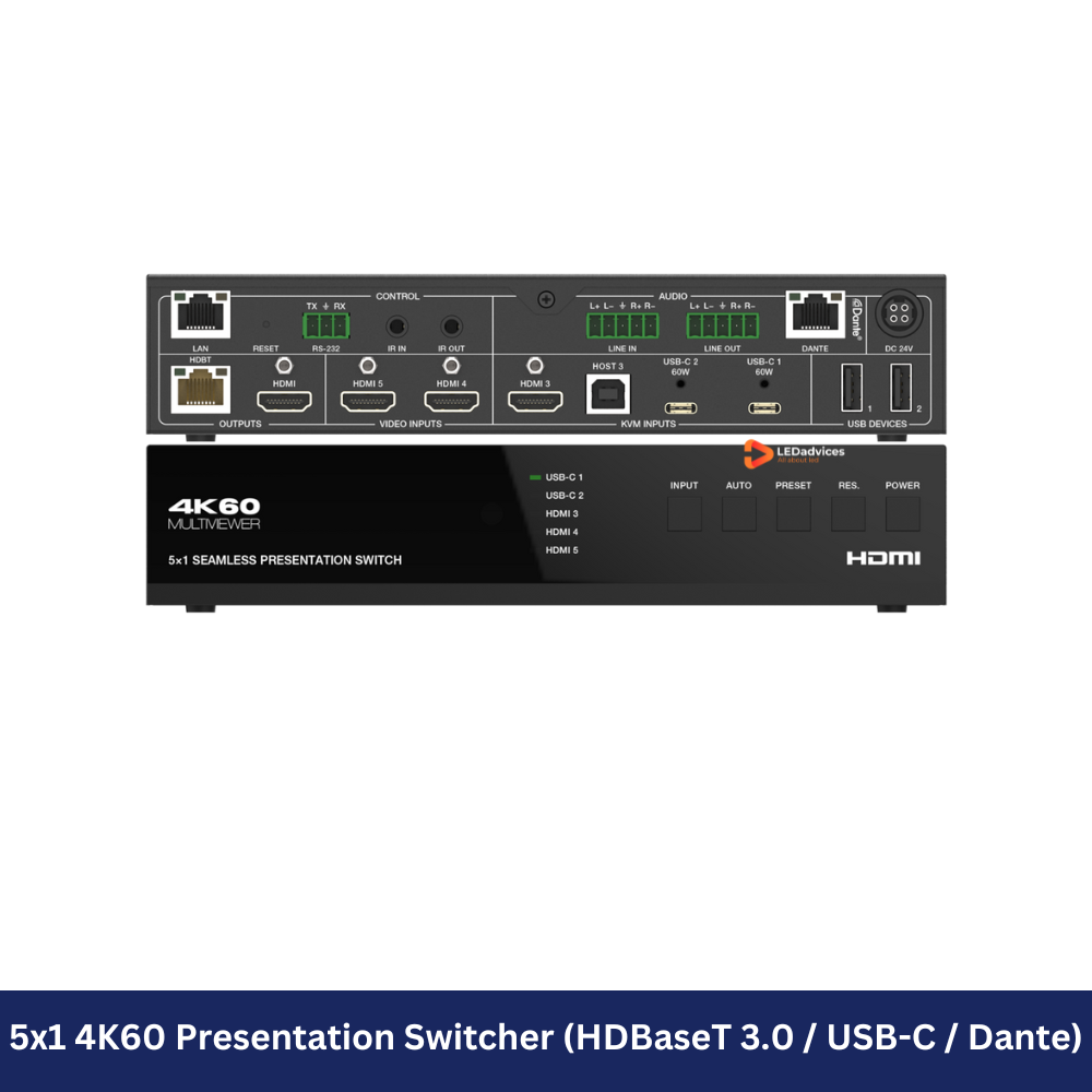 5x1 4K60 Presentation Switcher (HDBaseT 3.0 / USB-C / Dante) Model: HDP-PSB51H70