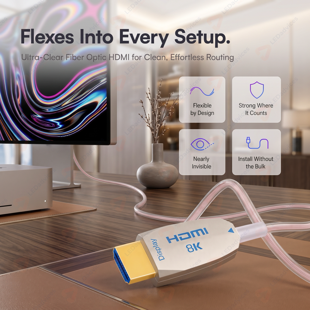 Ultra-Slim Transparent 8K HDMI 2.1 Active Optical Cable (AOC) – 48Gbps High-Speed Fiber Optic HDMI Cord (1m to 8m)