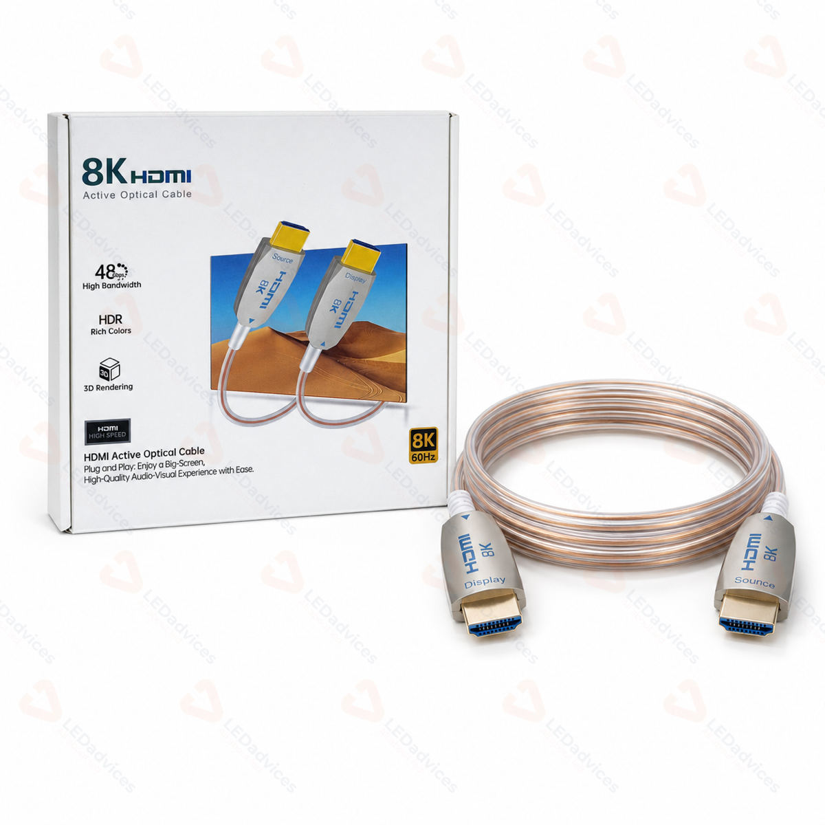 Ultra-Slim Transparent 8K HDMI 2.1 Active Optical Cable (AOC) – 48Gbps High-Speed Fiber Optic HDMI Cord (1m to 8m)