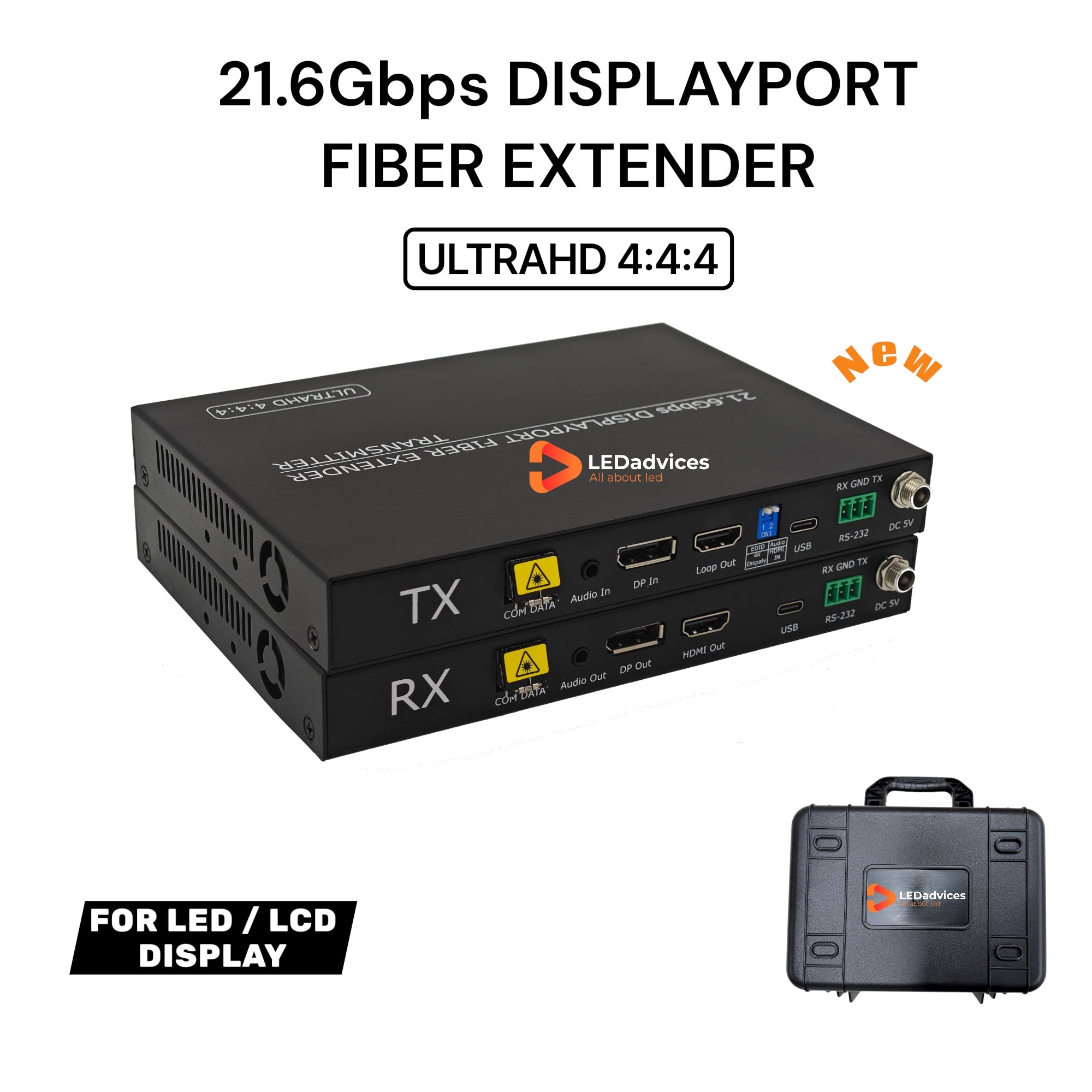 DP 1.2 4K@60Hz 4:4:4 Uncompressed Audio & Video Optical Extender – 10km Transmission