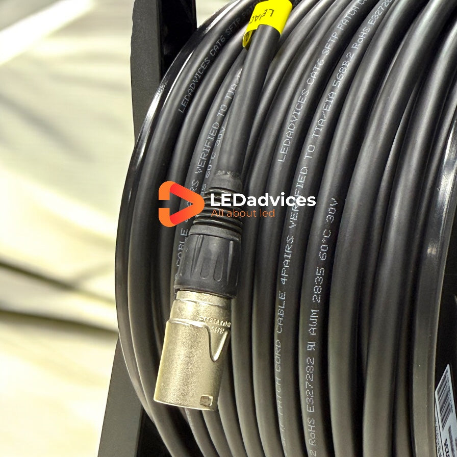50m CAT6 SFTP Double-Shielded Flexible Cable with PCD235 Reel | Professional-Grade for LED Screens, Stage Lighting, Audio & DMX