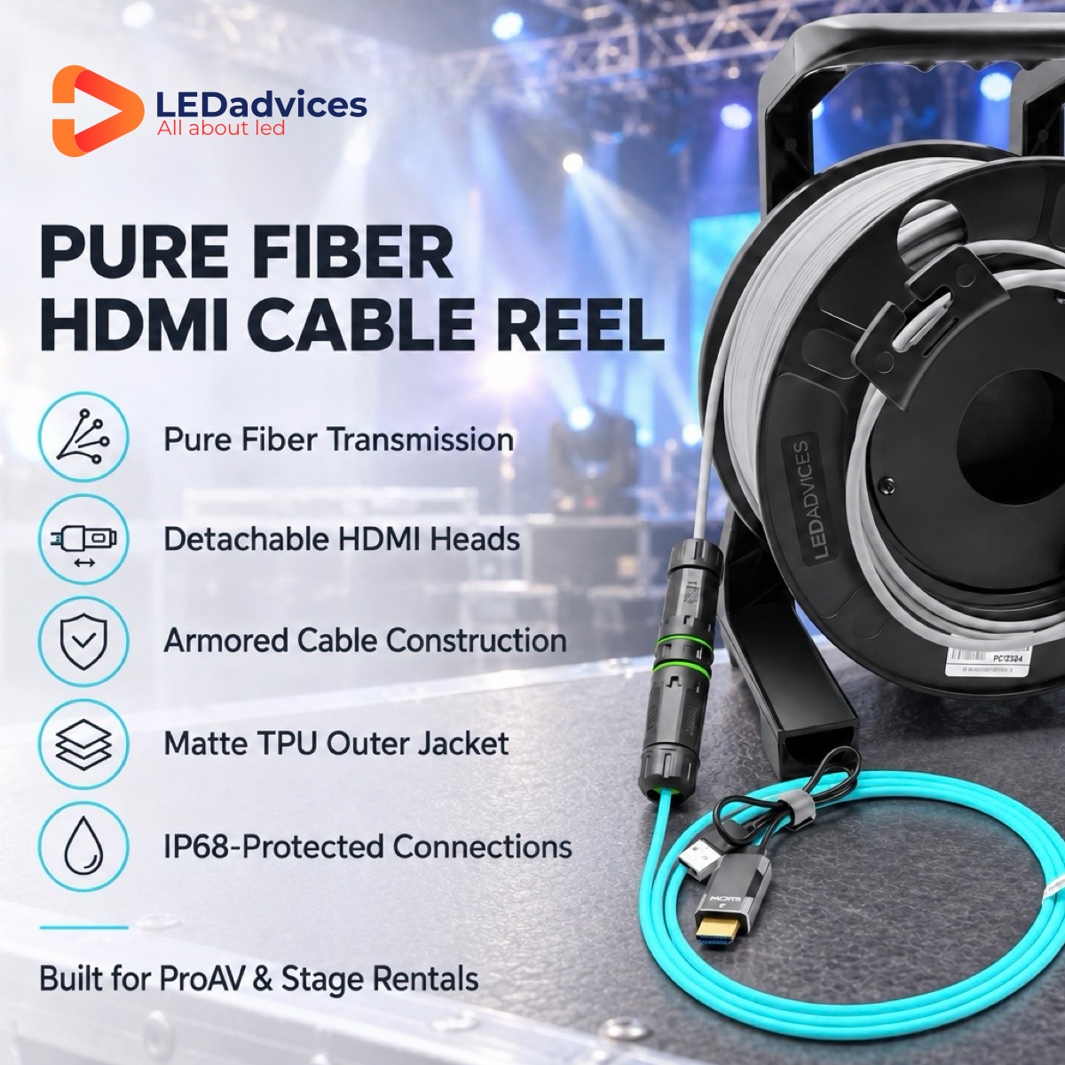 8K HDMI 2.1 Pure Fiber Cable Reel — Armored & Detachable Heads (48Gbps)