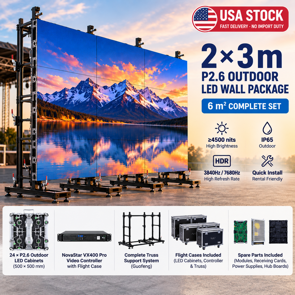 6㎡  P2.6 Outdoor LED Wall 2×3m Package | USA Stock